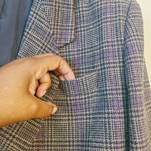 Sasson Petite | Women's Vintage Plaid Wool Blend Double Button Blazer (Size 8) - Picture 4 of 16